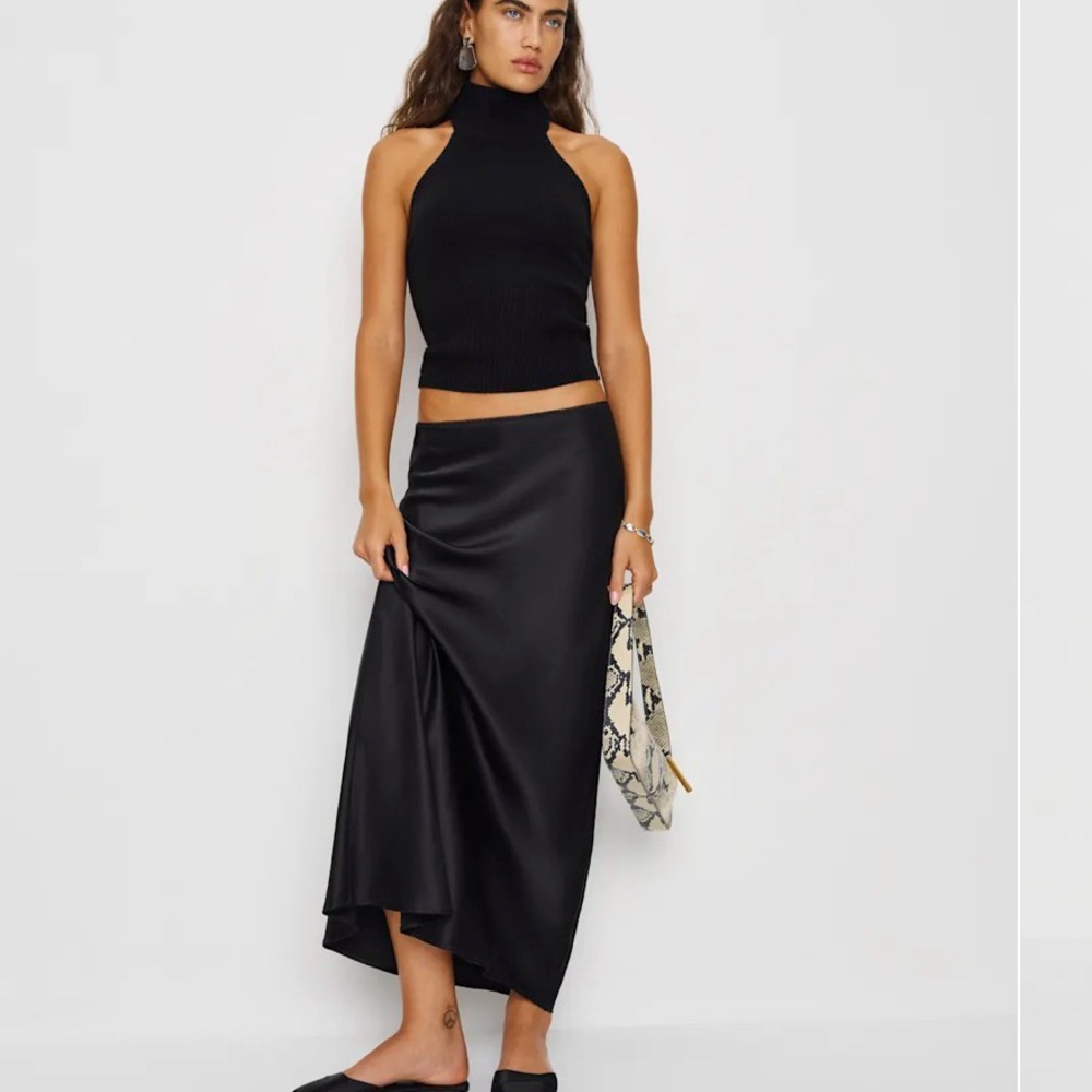 Reformation Black Satin Maxi Skirt